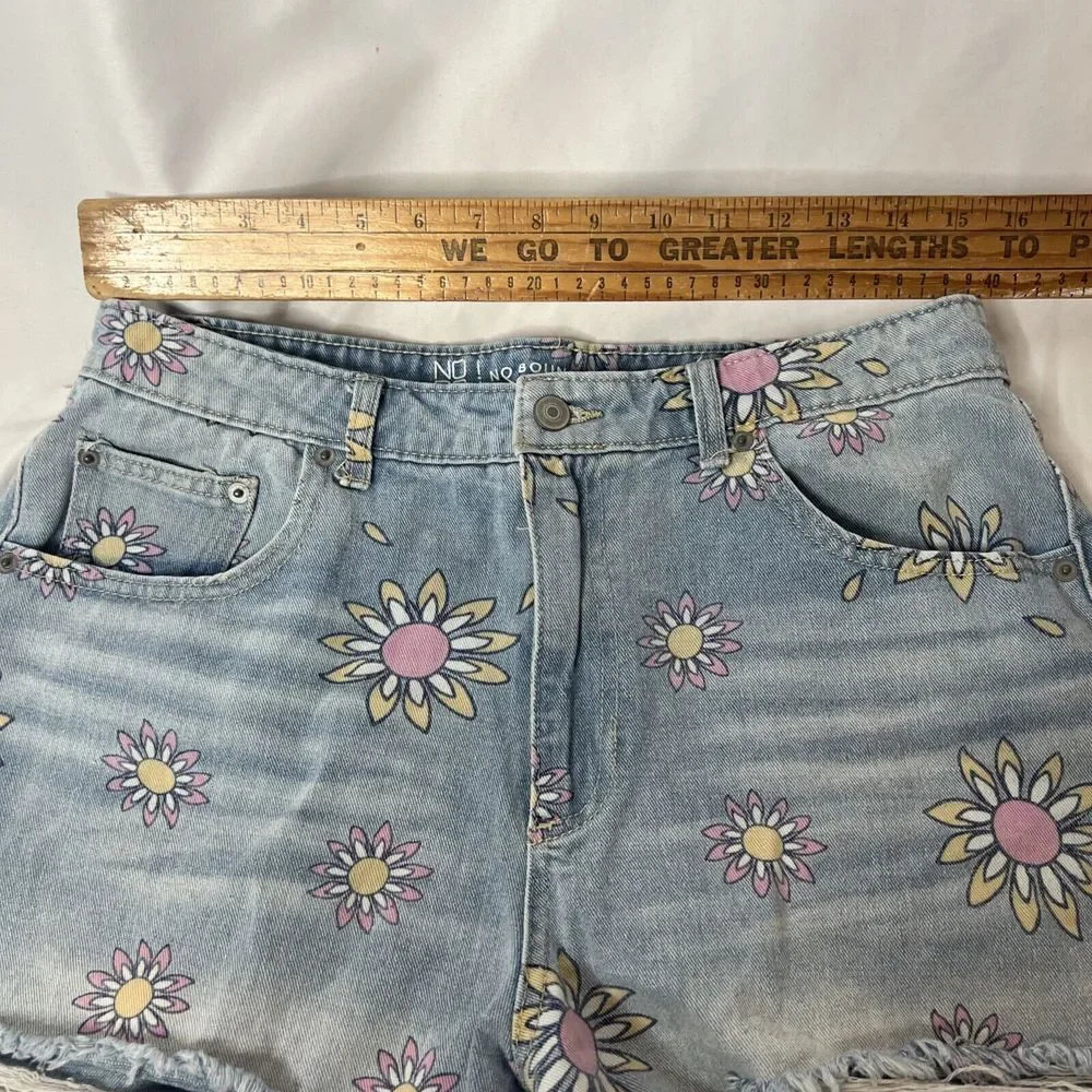 No Boundaries Juniors 13 Shorts Blue High Rise Cutoff Jeans Flower‎ Print